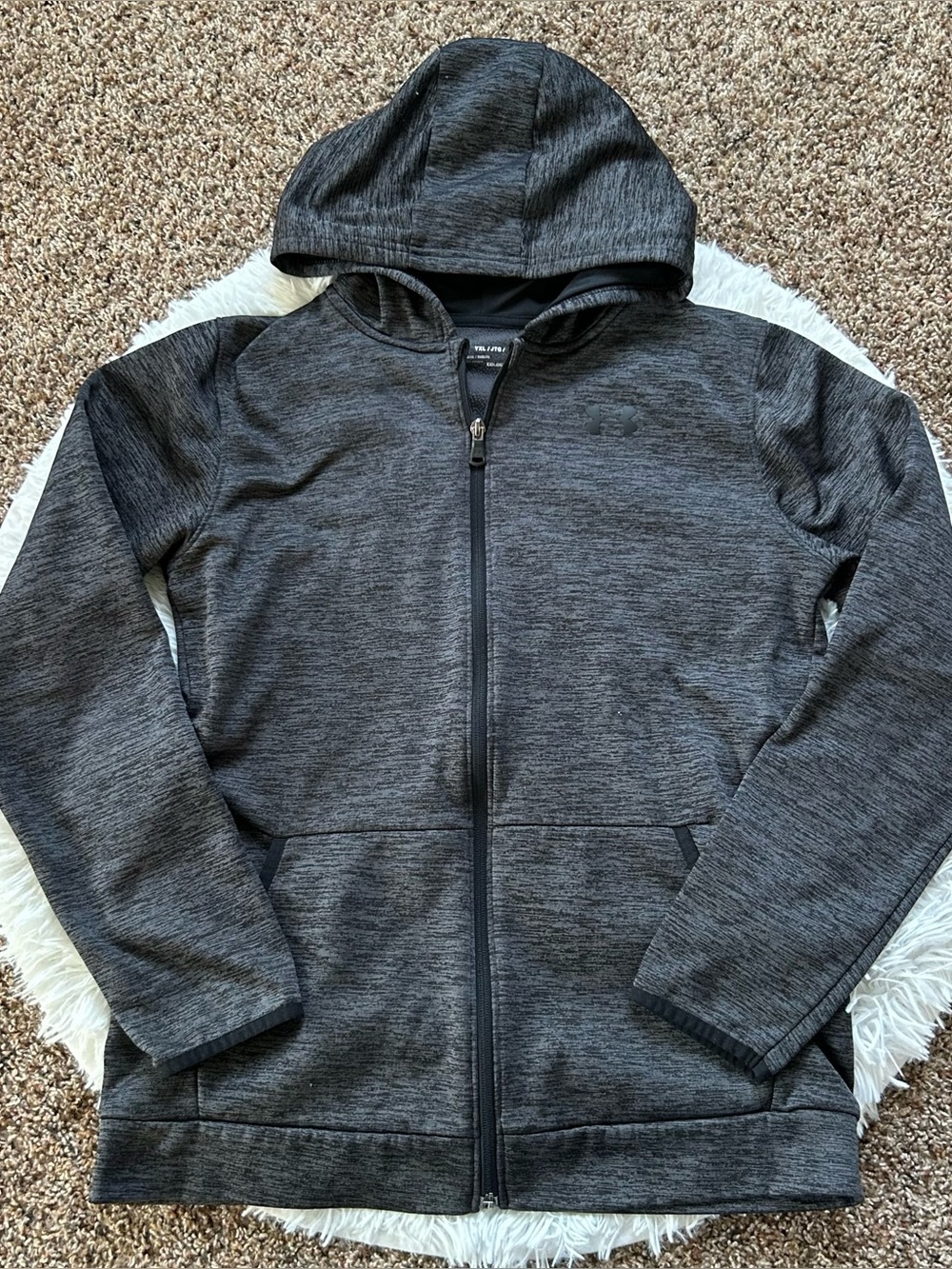 Under Armour Boys Full-Zip Tech Fleece Hoodie Heather Charcoal Gray Size XL